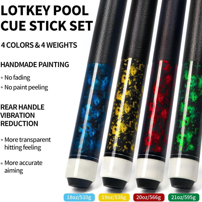 LOTKEY Pool Cue Sticks for Adults,Super Straightened Up 58'' 18 19 20 21 oz Billiard Cues Stick Canadian Maple Tacos De Billar Profesional Set of 4/3/2/1 House Bar Pool Que Table Beginner Pool Queue for Sale - Image 2